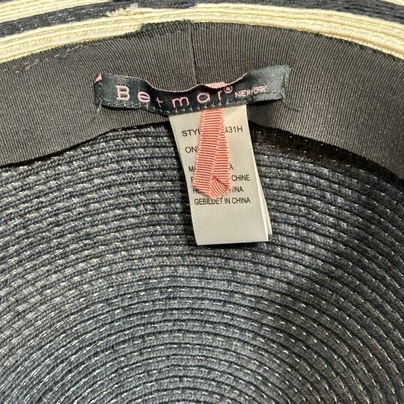 Striped Black and White Sun Hat with Red Accent - Picture 3 of 14